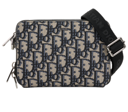 Oblique Jacquard Zipped Pouch, Canvas, Beige/Black, 22BO0169, DB/B, 2*